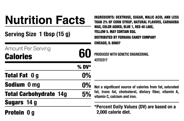 Ingredients and nutrition popup card